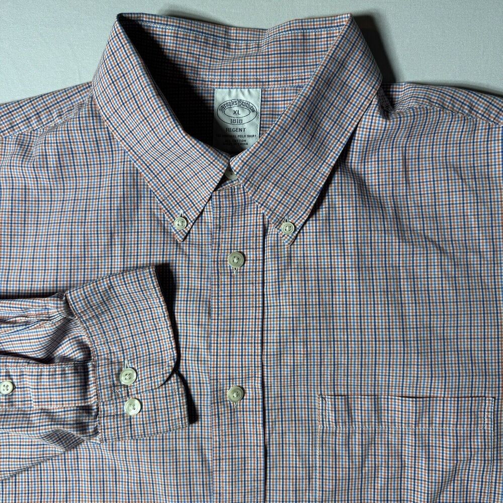 Brooks Brothers Mens XL Regent Long Sleeve Button Down Shirt Mini Check Plaid